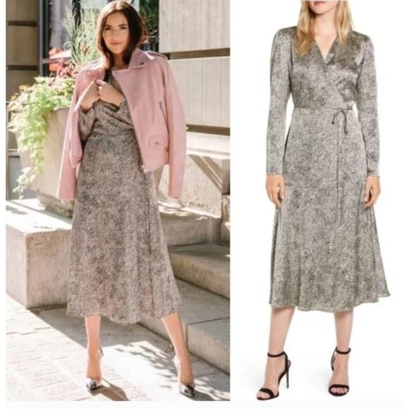 RACHEL PARCELL Cheetah Print Long Sleeve Satin Wrap Dress Women's Size Small - Picture 7 of 7